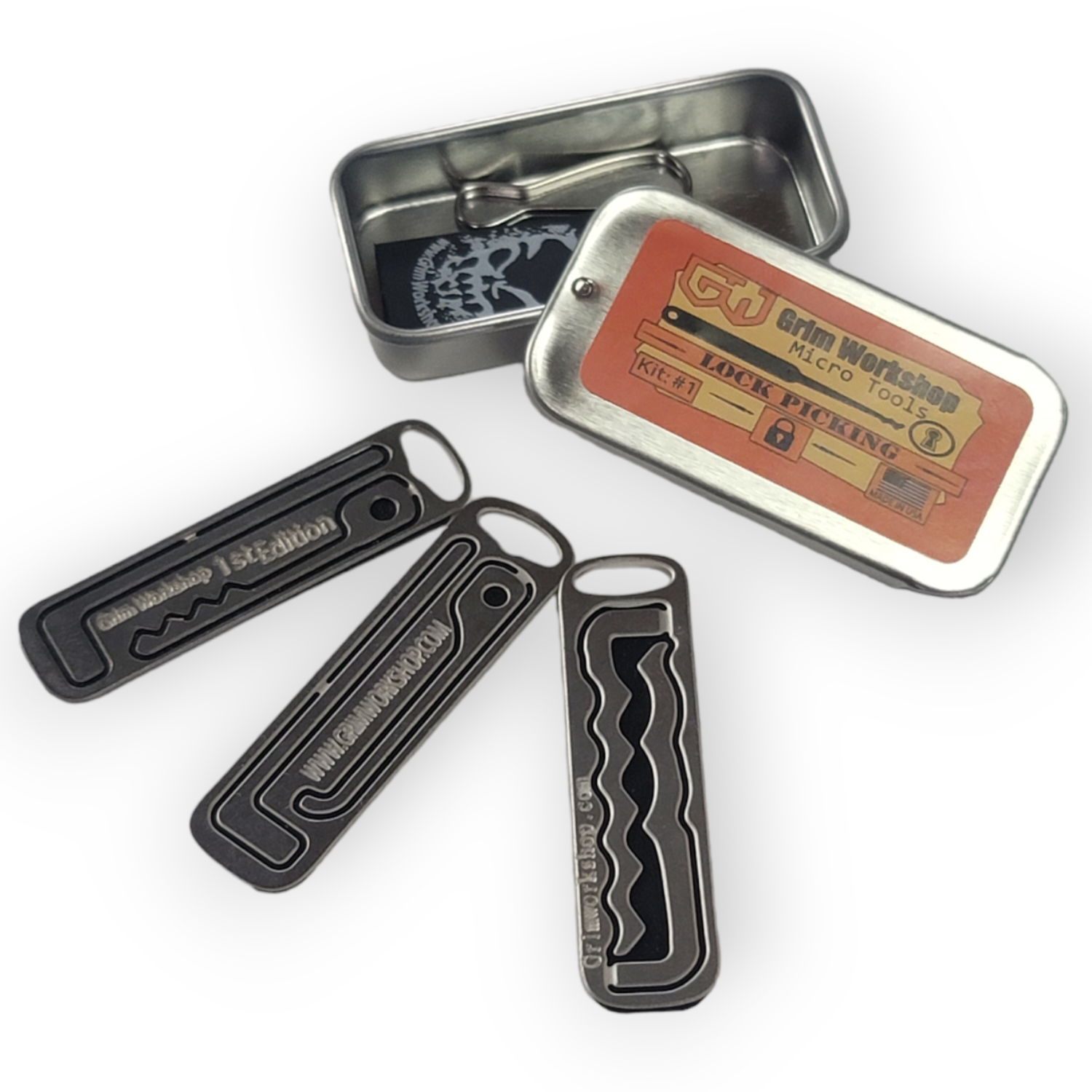 Grim Workshop Micro Lock Picking Kit, EDC lock pick set in a micro tin
