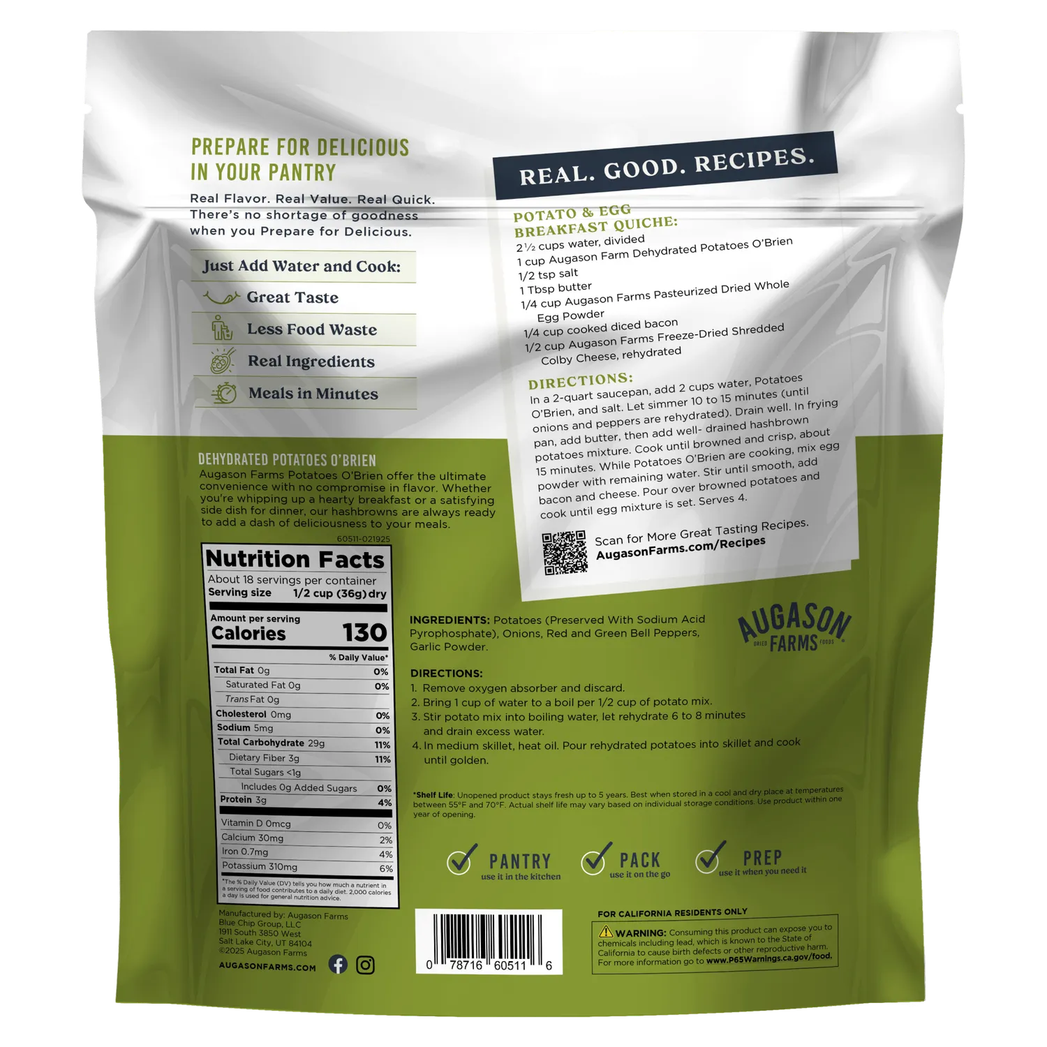 Potatoes O’Brien Family Size Pouch – 18 Servings