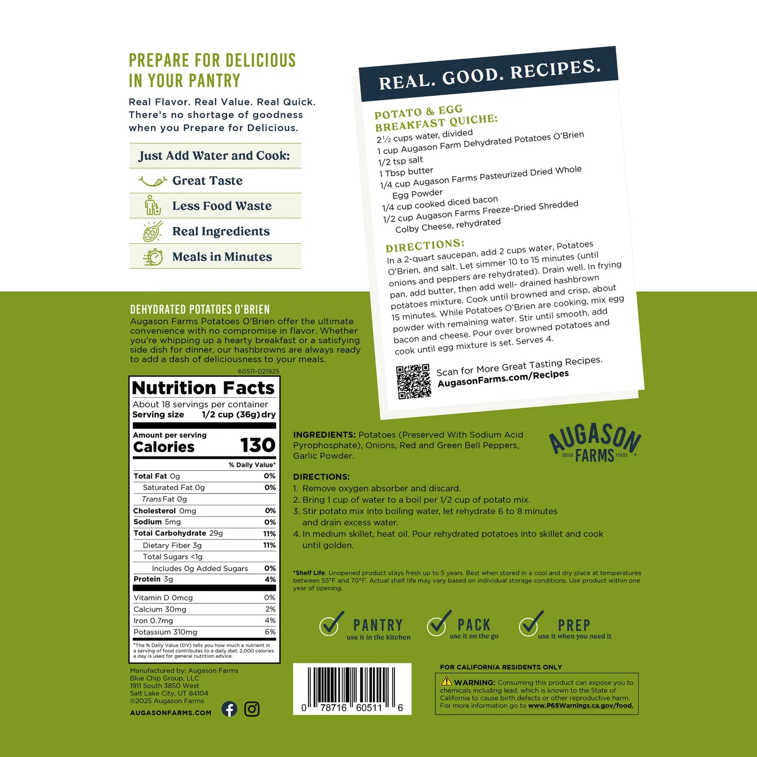 Potatoes O’Brien Family Size Pouch – 18 Servings