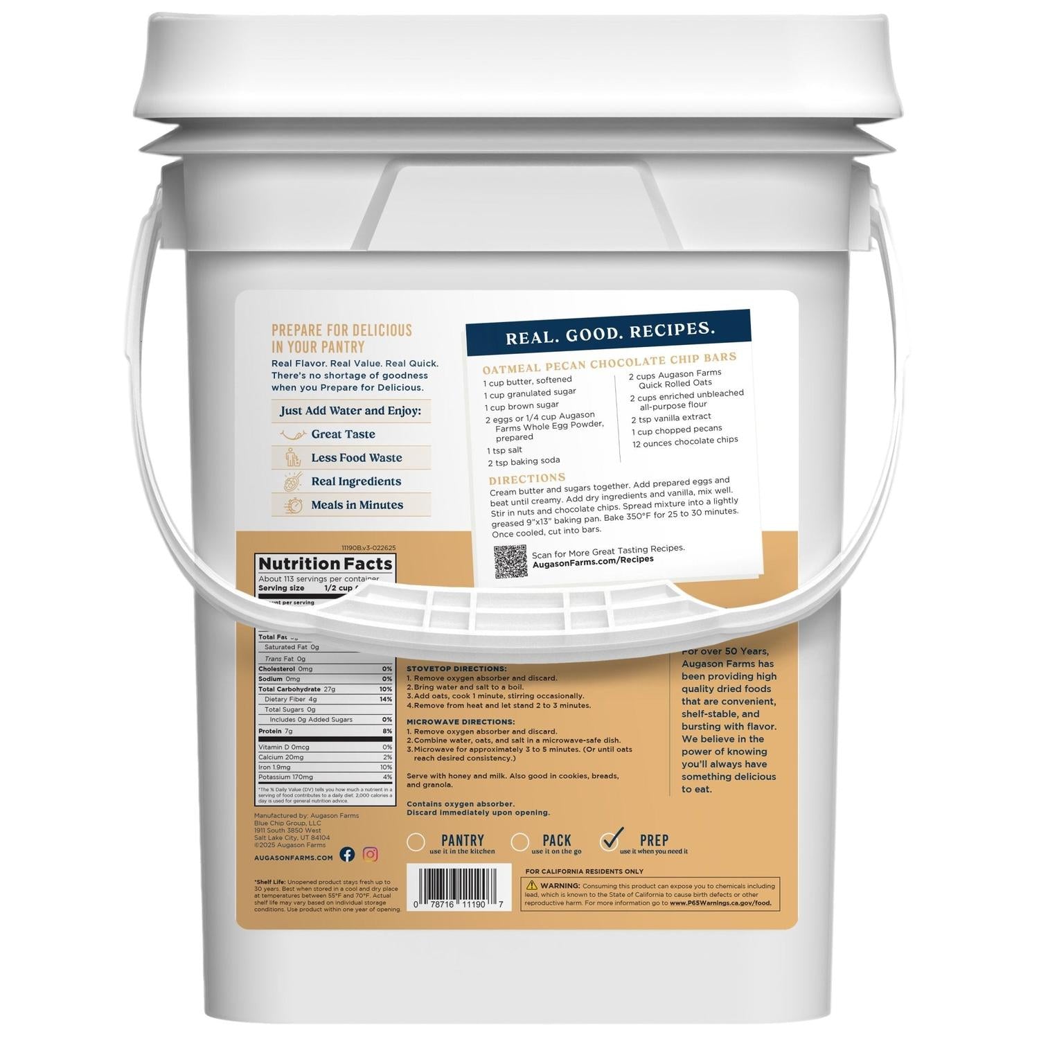 Quick Oats 4 Gallon Pail – 113 Servings