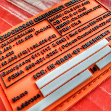 Storage Pocket Patch: Emergency Comms with Radio Frequency/Channel and Telephone Contact Numbers, ICE Card