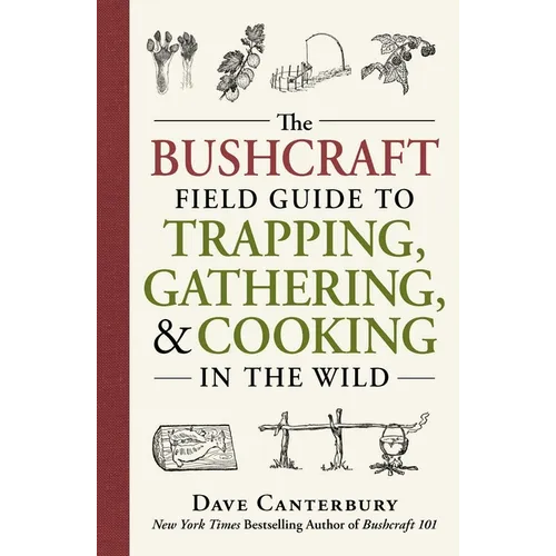Paperback book, "The Bushcraft Field Guide" with a dark red spine and wilderness illustrations.