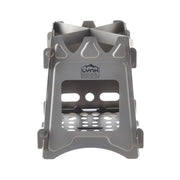LYNX VECTOR Series ultralight titanium panel stove, assembled, with logo and vent holes.