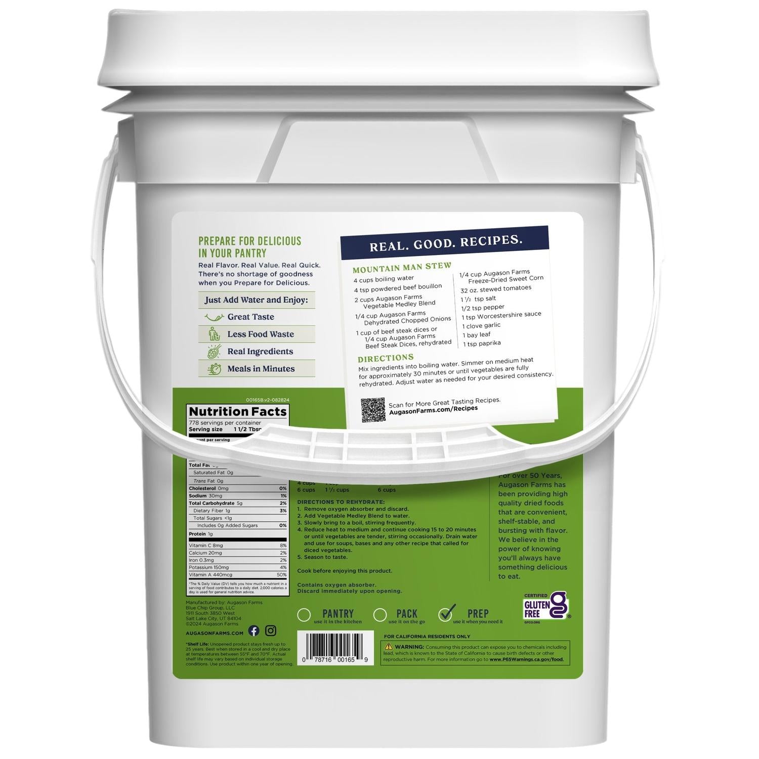 Vegetable Medley Blend 4-Gallon Pail – 778 Servings