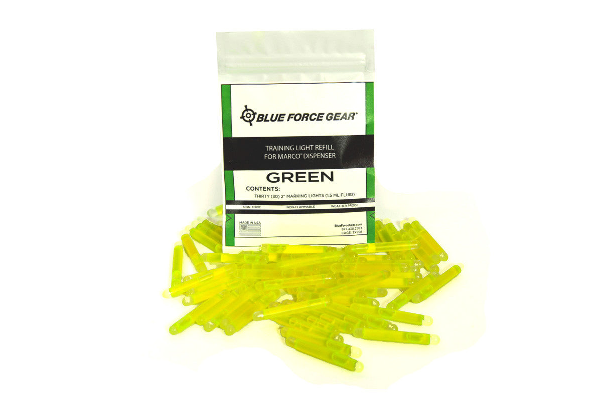 MARCO refill packaging and two-inch marking lights; representative manufacturer photo
