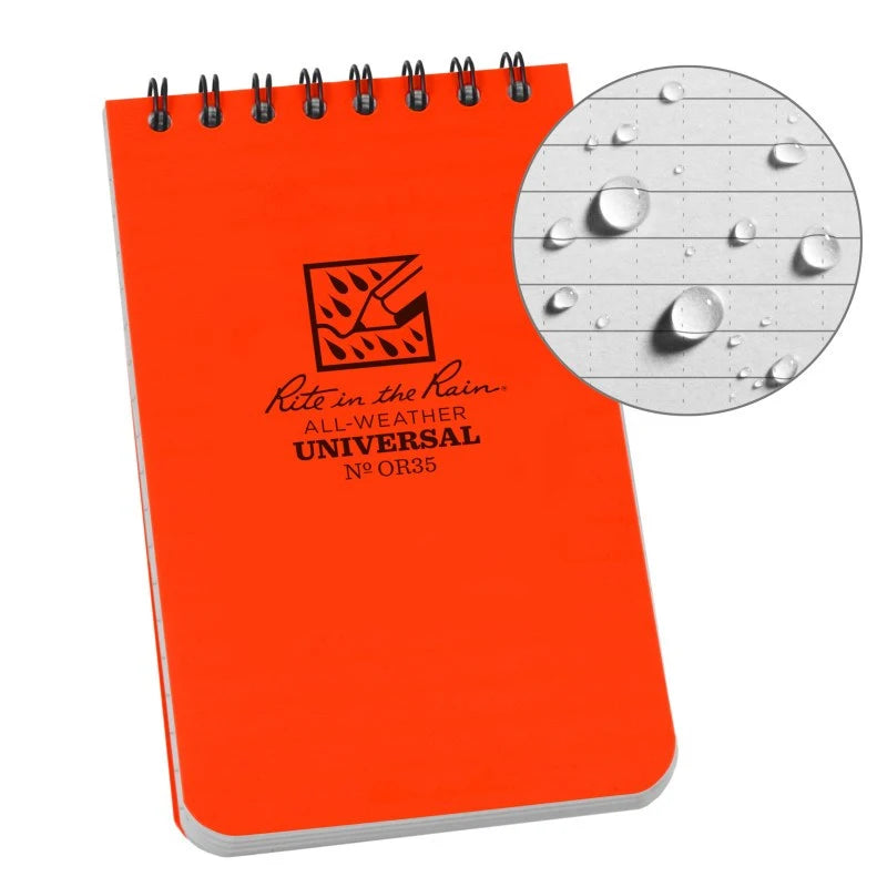 Rite in the Rain 3 x 5 Top Spiral Notebook, Blaze Orange, No. OR35