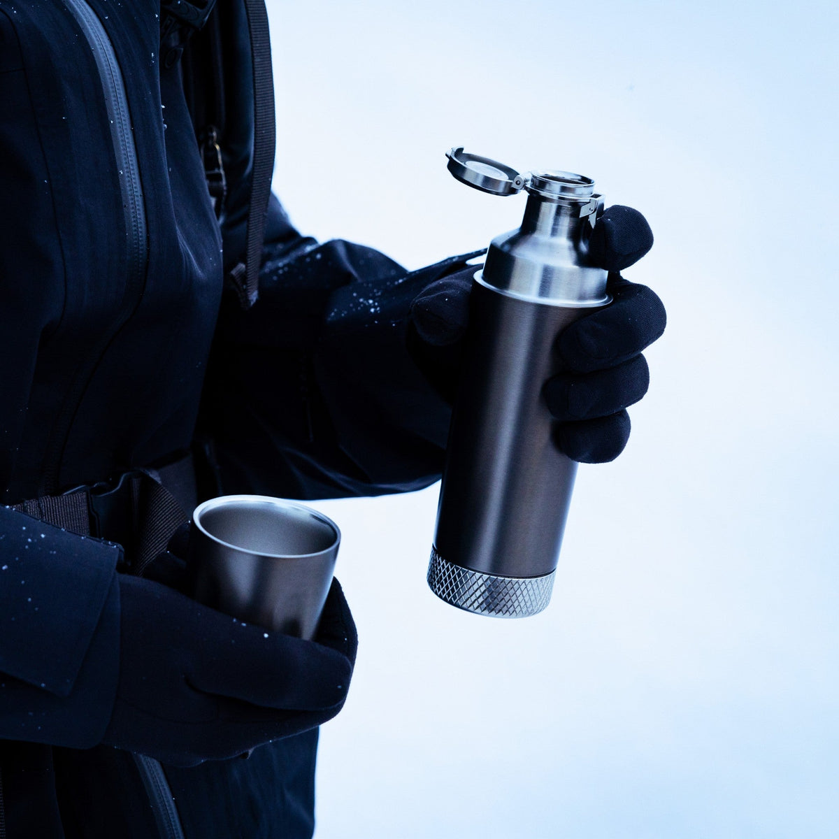 Gunmetal High Camp Torch Flask with flip lid in use