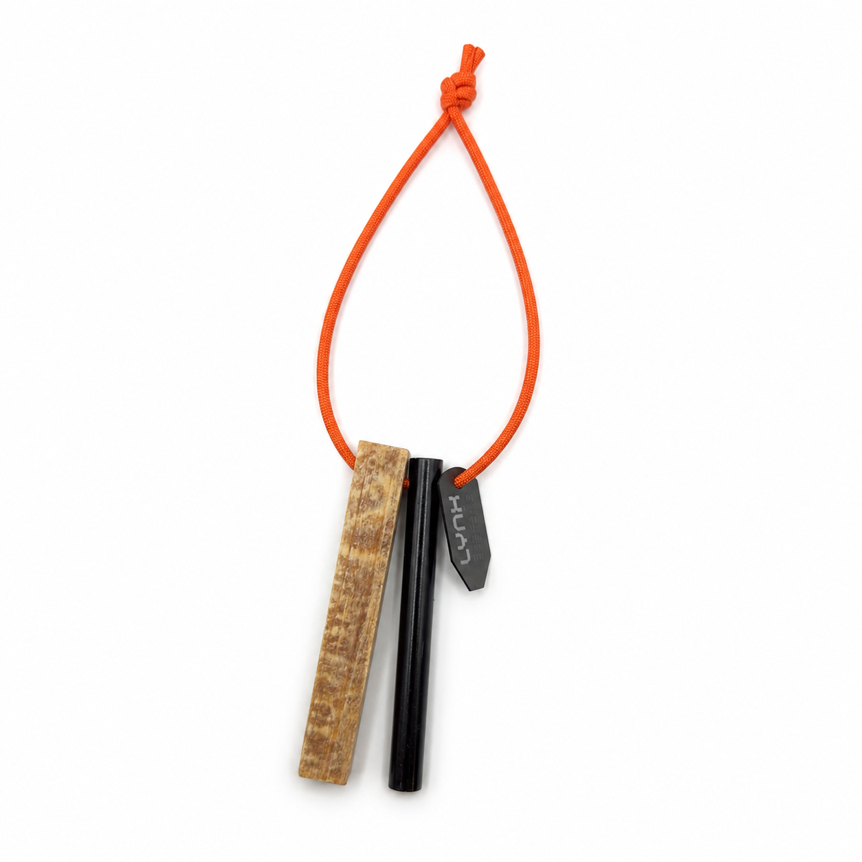 Top view of the LYNX EmberEdge Fatwood Fire Kit with Blaze Orange lanyard