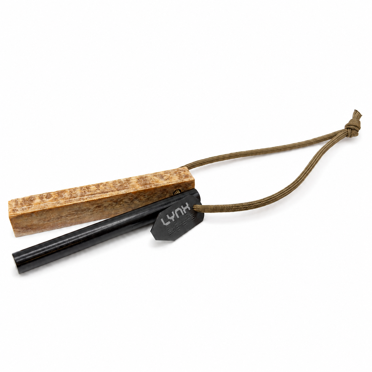 LYNX EmberEdge Fatwood Fire Kit with Coyote Atwood 550 lanyard on white