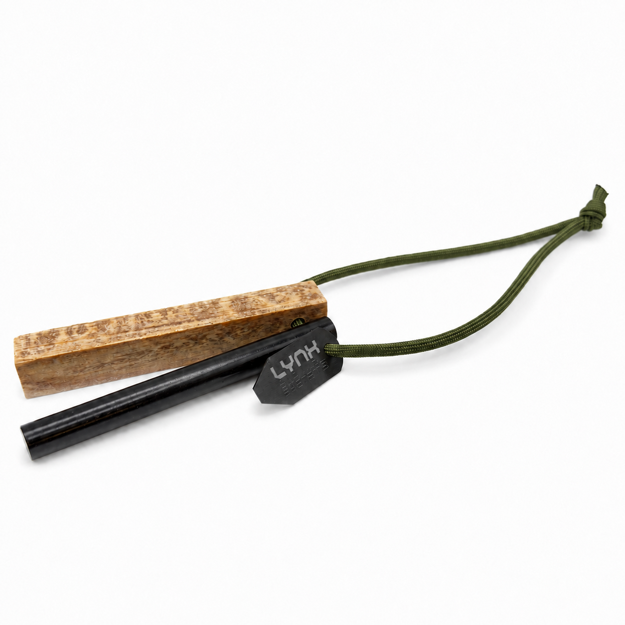 LYNX EmberEdge Fatwood Fire Kit with OD Green Atwood 550 lanyard on white