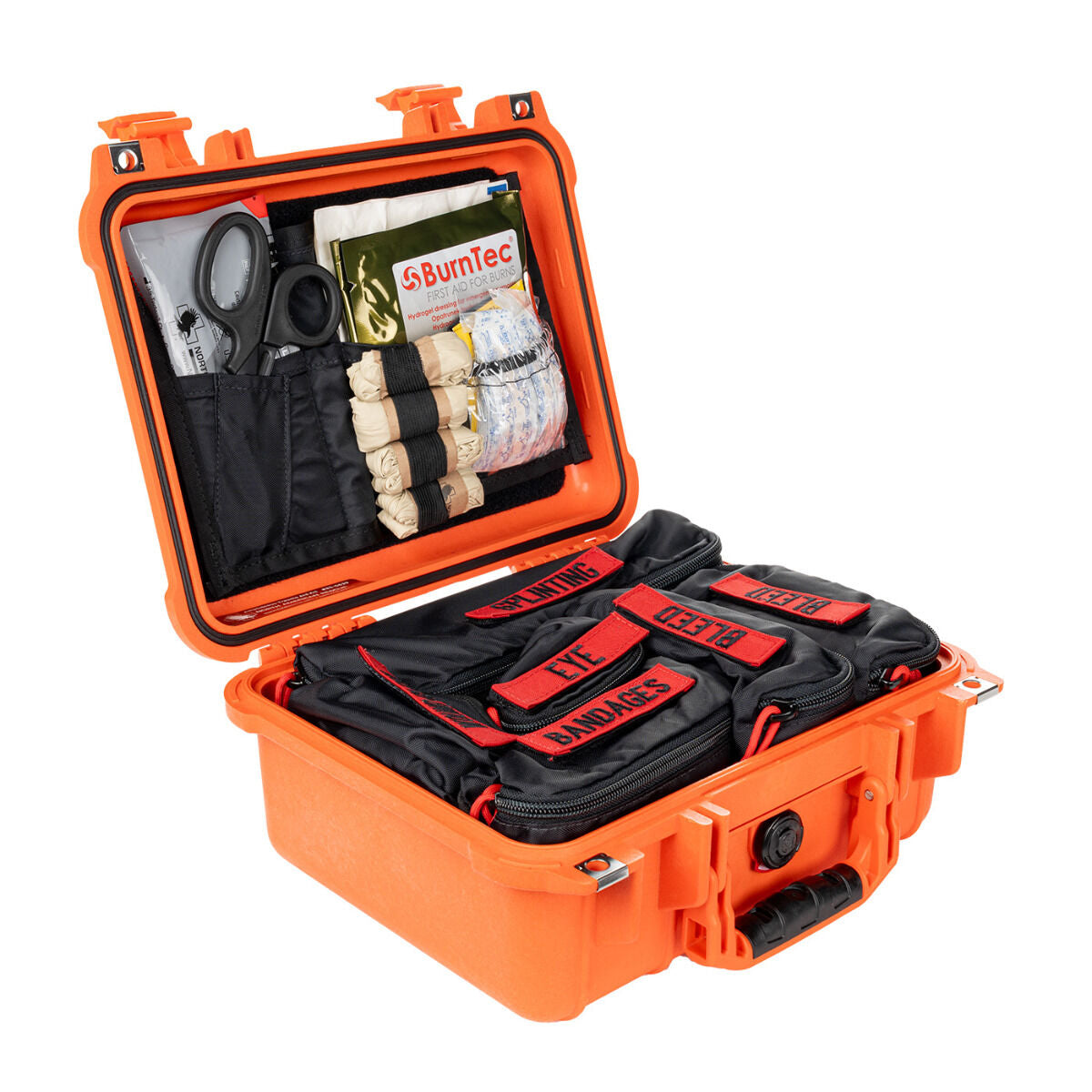 NAR Amphibious Trauma Aid Kit waterproof case in Orange, open