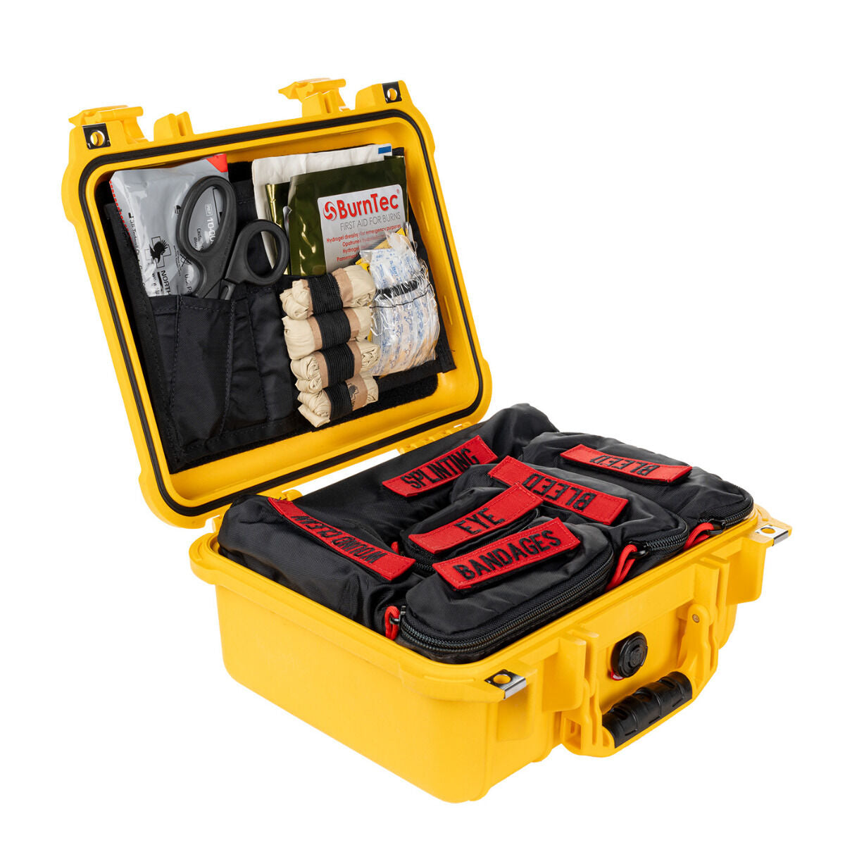 NAR Amphibious Trauma Aid Kit waterproof case in Yellow, open