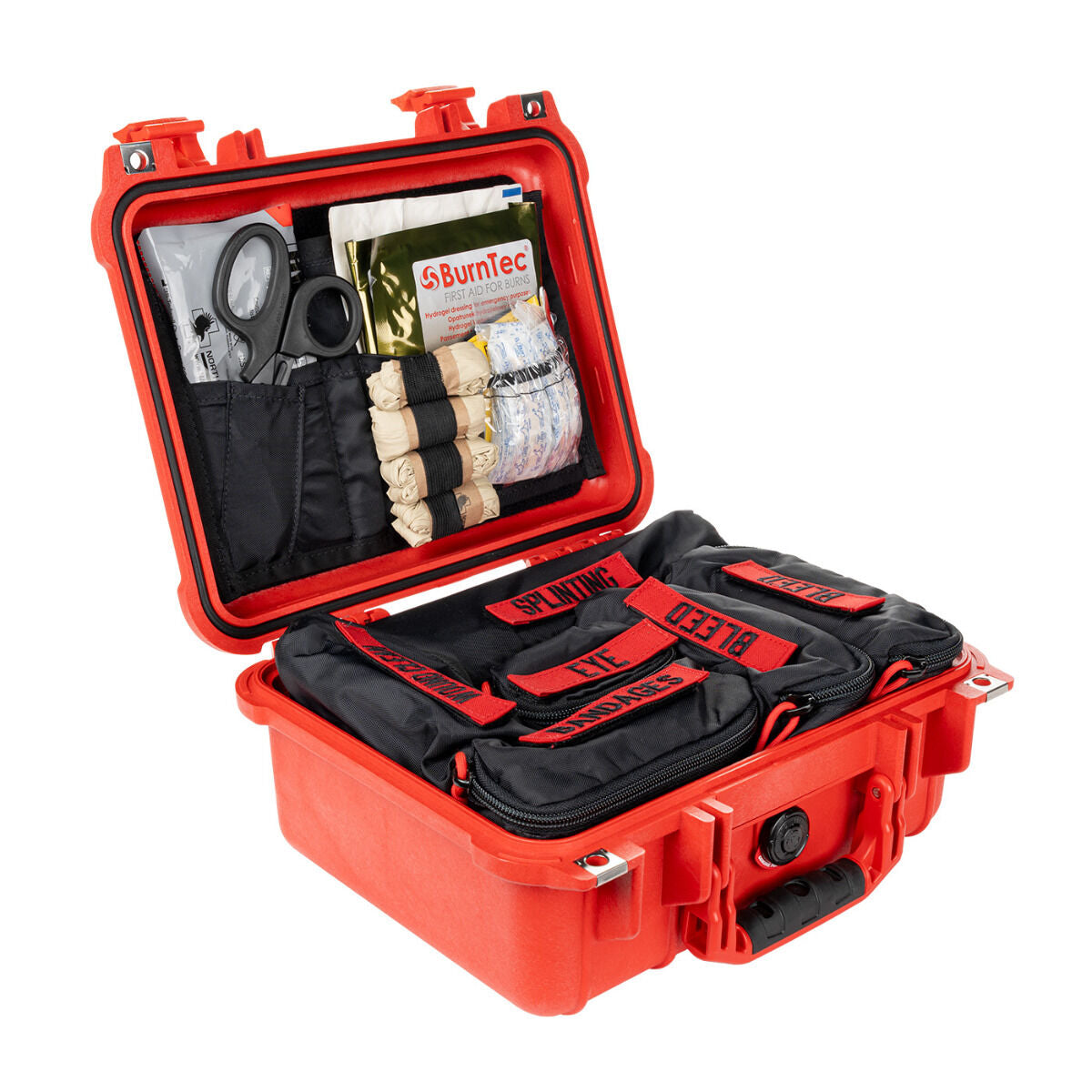 NAR Amphibious Trauma Aid Kit waterproof case in Red, open