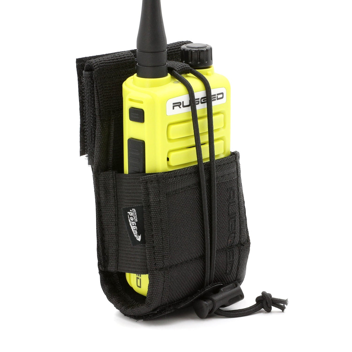 Rugged Radios R-POUCH with a handheld radio shown for fit; radio not included
