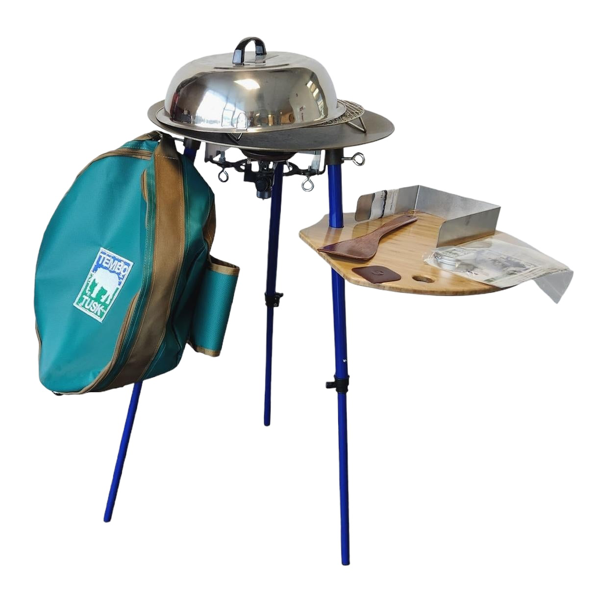 TemboTusk Ultimate Skottle Grill Kit with carry bag and cooking accessories.